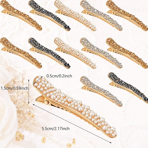 Pearl Rhinestone Hair Clips 16 Pcs Durable Alligator Hairpins for Women Girls - Picture 2 of 7